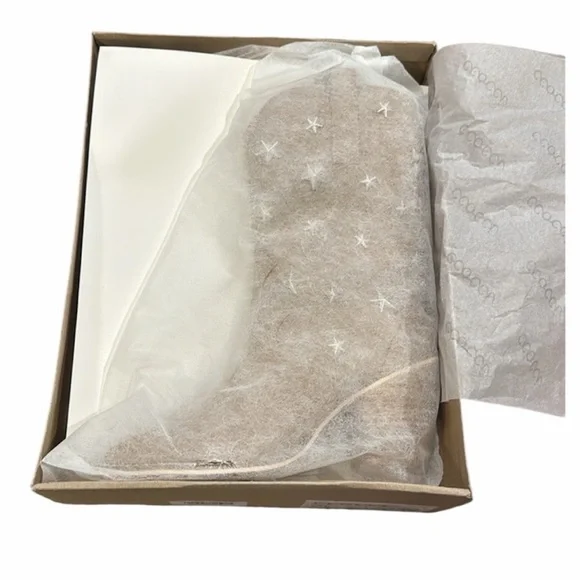 Ccocci Star Studded Western Booties Size 7 Taupe Pull On Pointed Toe Block Heel - Picture 12 of 13